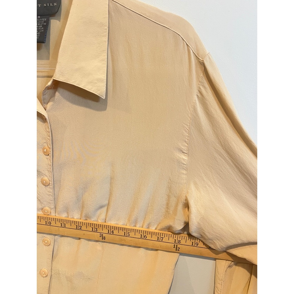 August Silk Womens Medium Tan 100% Silk Long Sleeve Button Down Blouse Shirt - Picture 5 of 7